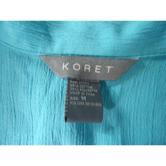 Koret Medium Blouse Top Bright Blue Paisley Button Up Beachy Boho Gauzy Collared - Picture 5 of 12